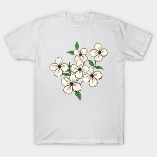 White Dogwood floral Hand Drawn Gardening Gift T-Shirt